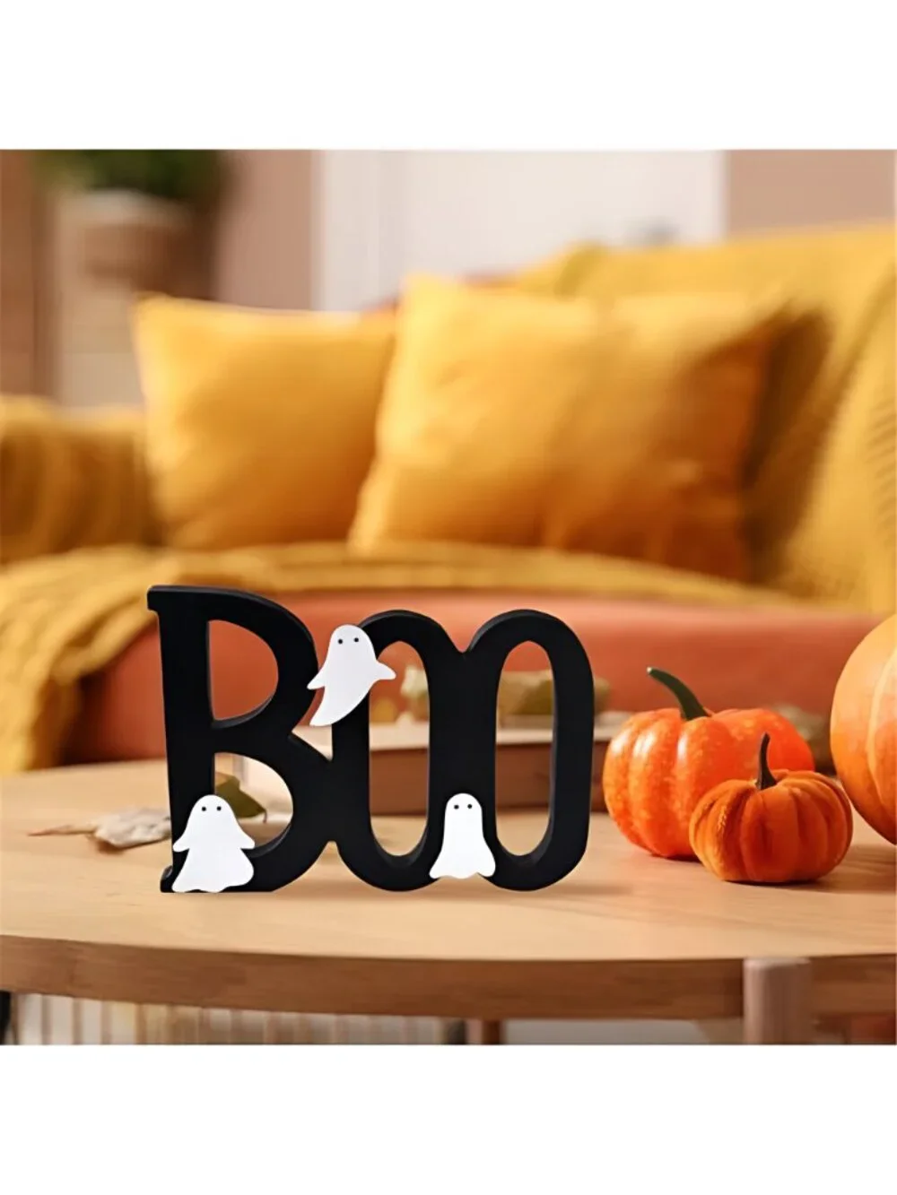 Wooden BOO Sign Halloween Table Decorations Cute Ghost Decor Indoor